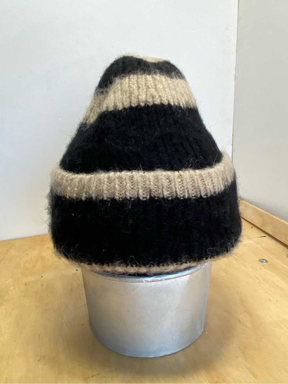 H&M Black and Cream Striped Knit Hat